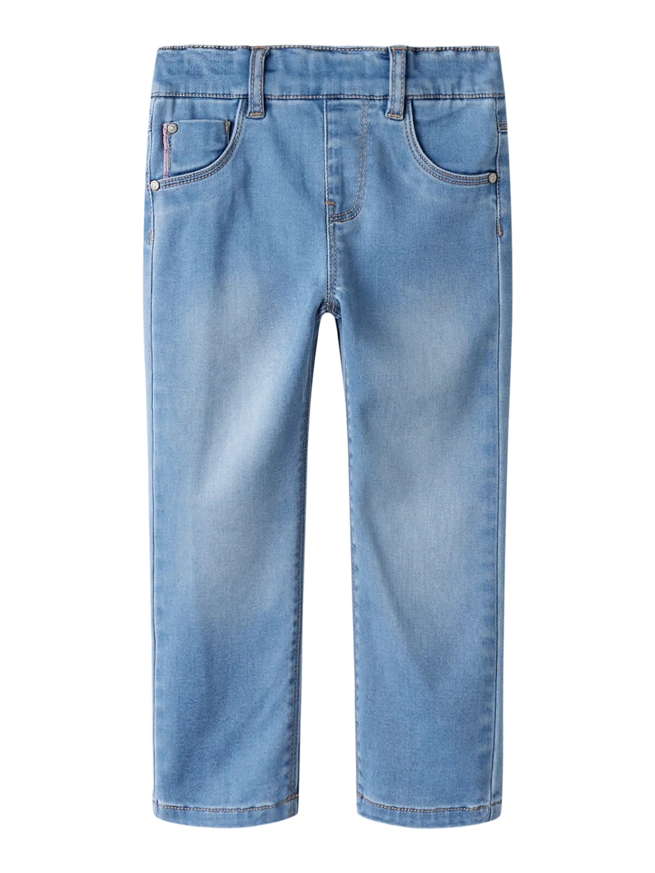 Alt-Text: NAME IT Kinder Jeans mit geradem Schnitt in hellblauer Waschung, im Bärechind Winterthur Zürich Schweiz erhältlich