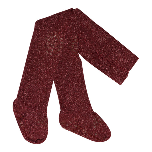 GoBabyGo Bambus Krabbel-Strumpfhose glitter red wine mit Anti-Rutsch-Noppen – erhältlich im Bärechind Winterthur, Zürich, Schweiz