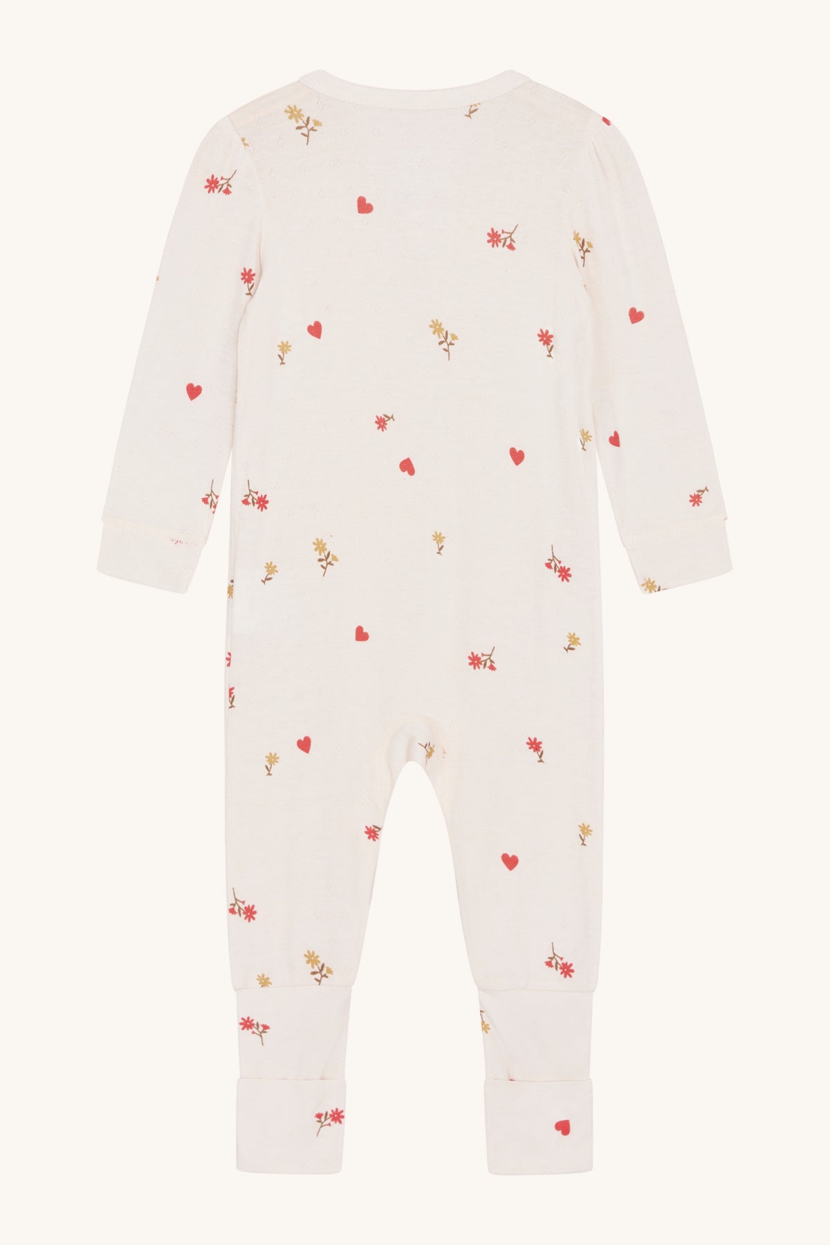 Rückansicht des Hust & Claire Mulle Stramplers mit floralem Allover-Muster und elastischen Bündchen.