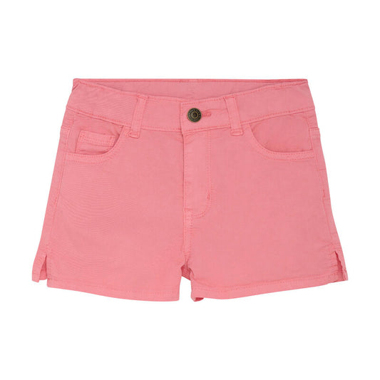 Vorderansicht der Minymo Twill Shorts in Pink mit funktionalen Taschen aus bequemer Baumwollmischung.