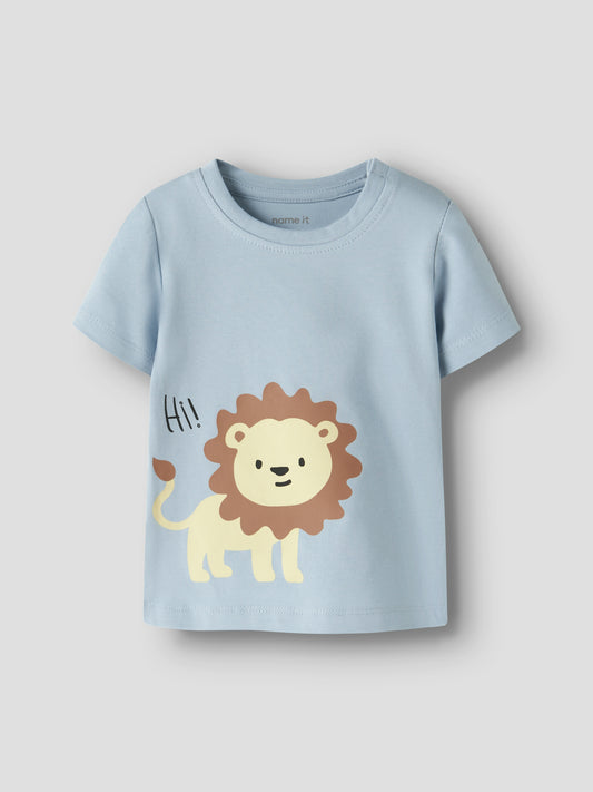 T-Shirt aus Baumwolle mit Löwen-Motiv, blau