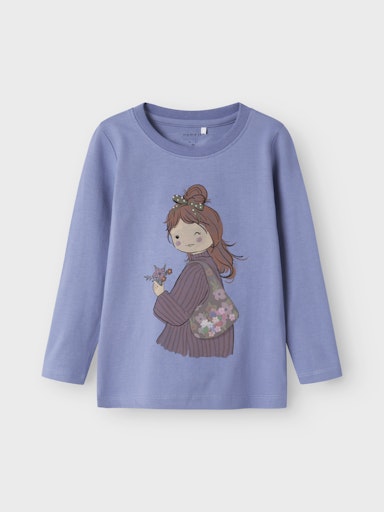 Lilablaues Kinder Langarmshirt aus Bio-Baumwolle mit Mädchenprint, Bärechind Winterthur Zürich Schweiz