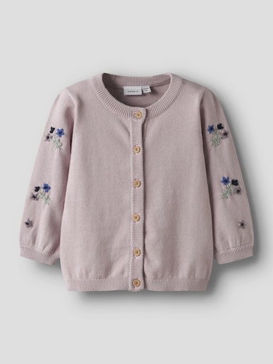 Kinder Strickjacke in Altrosa aus Bio-Baumwolle mit Stickerei und Knöpfen, Bärechind Winterthur Zürich Schweiz