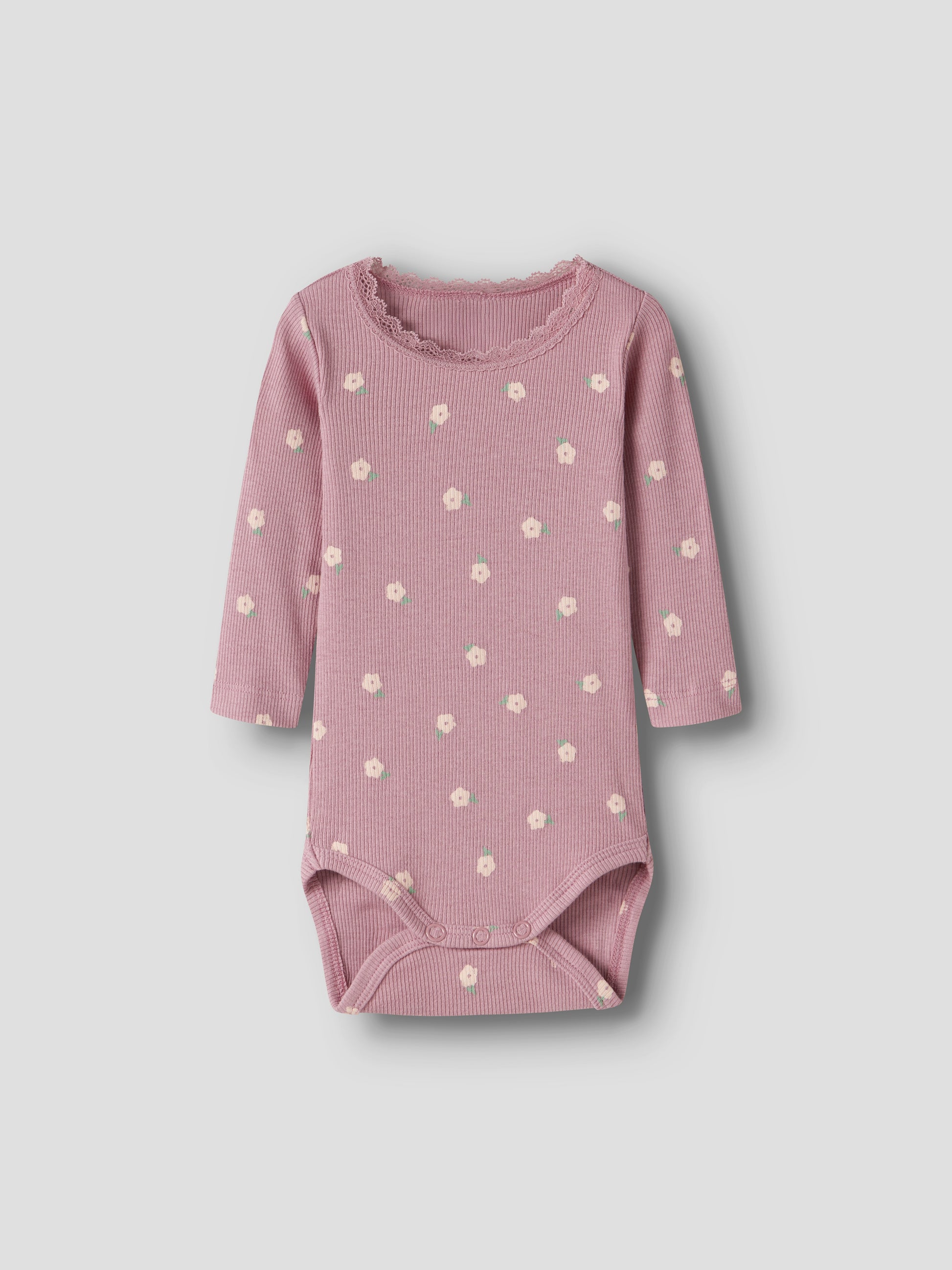 NAME IT Langarm Ripp Body aus Baumwolle und TENCEL™ Lyocell in Altrosa mit zartem Blumenprint für Babys