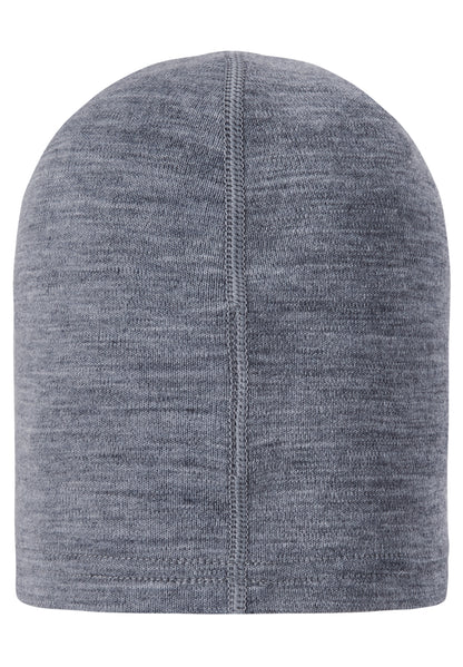Rückenanicht von Reima Beanie Dimma Melange Grey aus Merinowolle.