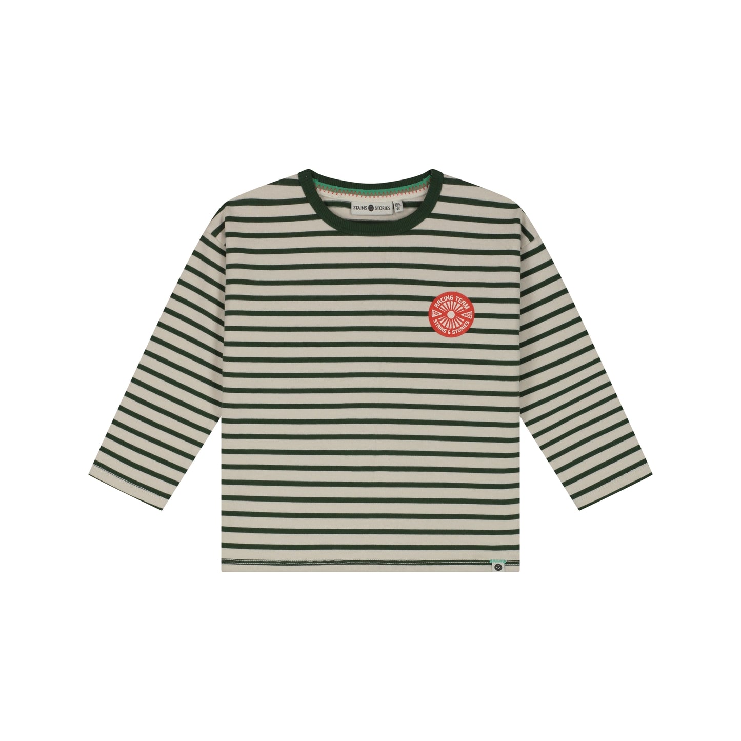 Stains & Stories T-Shirt gestreift mit Racing-Patch, Forest