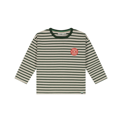 Stains & Stories T-Shirt gestreift mit Racing-Patch, Forest
