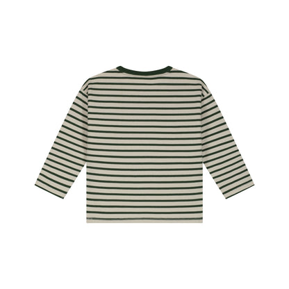 Stains & Stories T-Shirt gestreift mit Racing-Patch, Forest