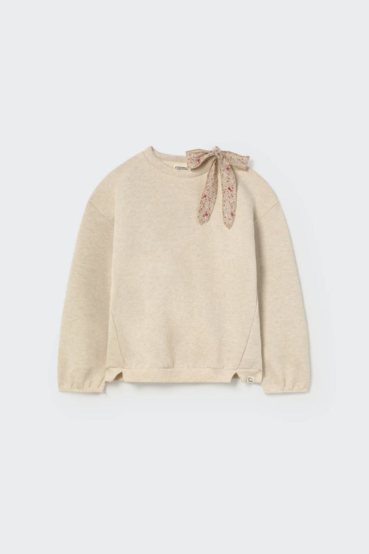 Mélange fleece bow sweatshirt
