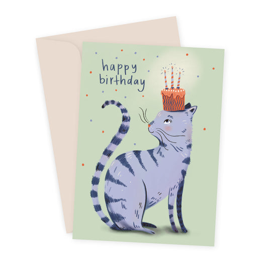 Happy Birthday Karte mit Katze, Illustration von Sarah von Rickenbach, inkl. Recycling-Couvert“