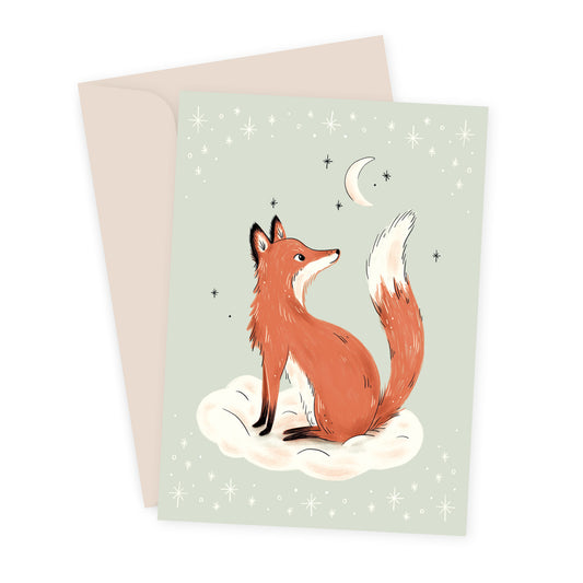 Faltkarte mit Fuchs auf Wolke, Illustration von Sarah von Rickenbach, inkl. Recycling-Couvert