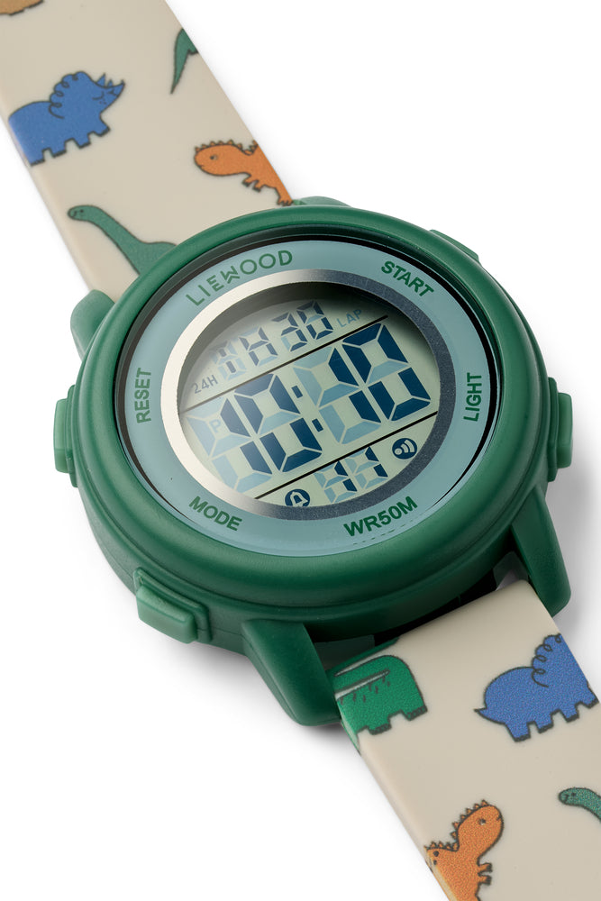 Liewood Sussi Kinder Armbanduhr mit  Alarmfunktion, Dinosaurier