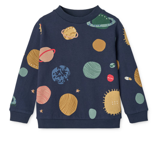 LIEWOOD Thora Sweatshirt mit buntem Planeten-Print – Vorderansicht, Bio-Baumwolle, erhältlich bei Bärechind Winterthur.