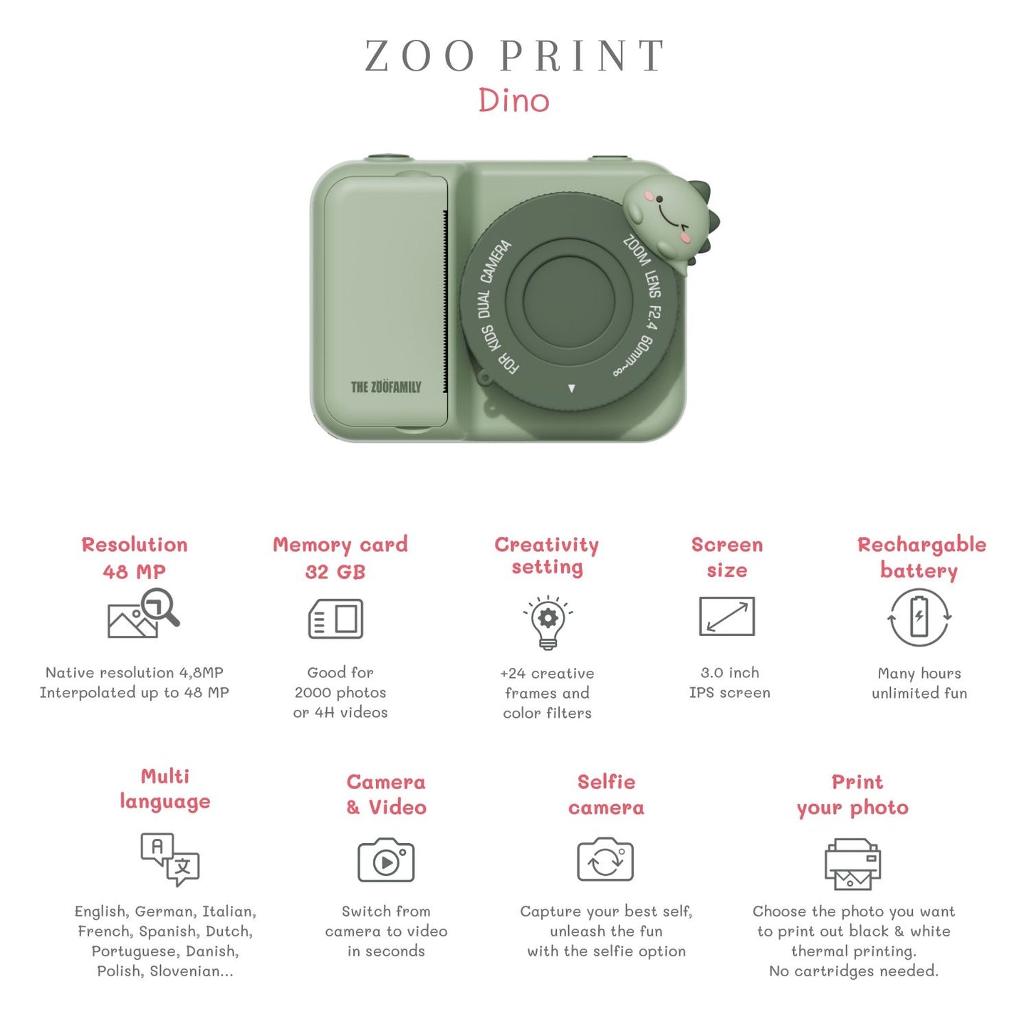 The Zoofamily Kinderkamera Zoo Print,  Dino
