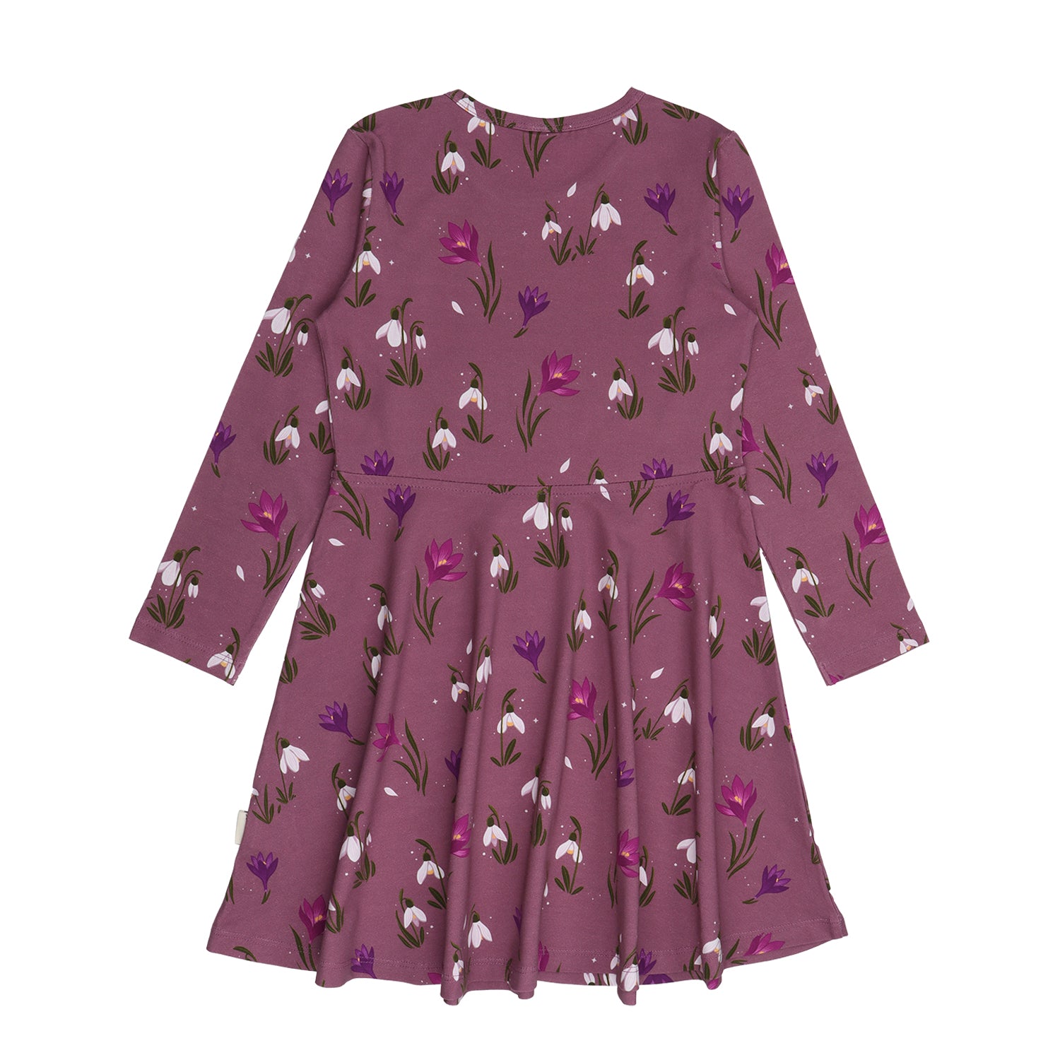 Rückseite vom Walkiddy Kleid mit Schneeglöckchen-Print – zu kaufen bei Bärechind in Winterthur, Zürich, Schweiz.