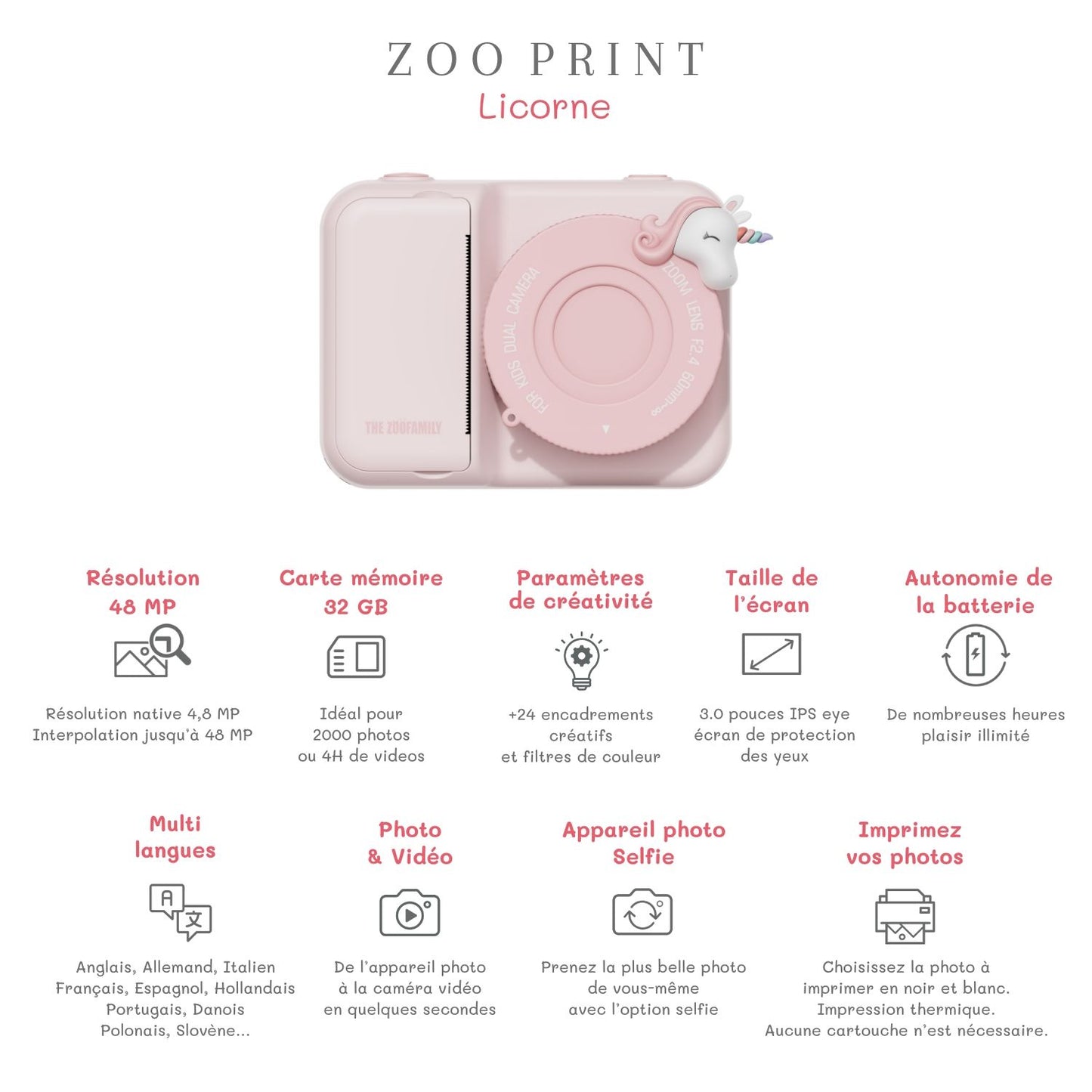 The Zoofamily Kinderkamera Zoo Print,  Einhorn