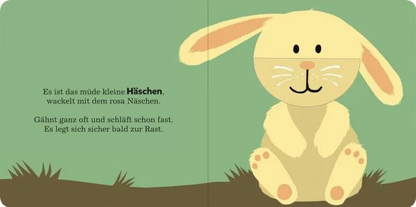 Illustration des Hasen mit geschlossener Klappe aus Alle müssen Gähnen