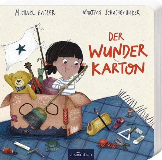 Cover des Bilderbuchs Der Wunderkarton von Michael Engler mit Milla und ihrem Pappkarton