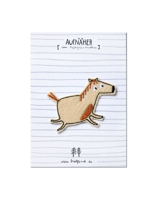 Aufnäher Pferd auf Karte, Bügelflicken zum Reparieren