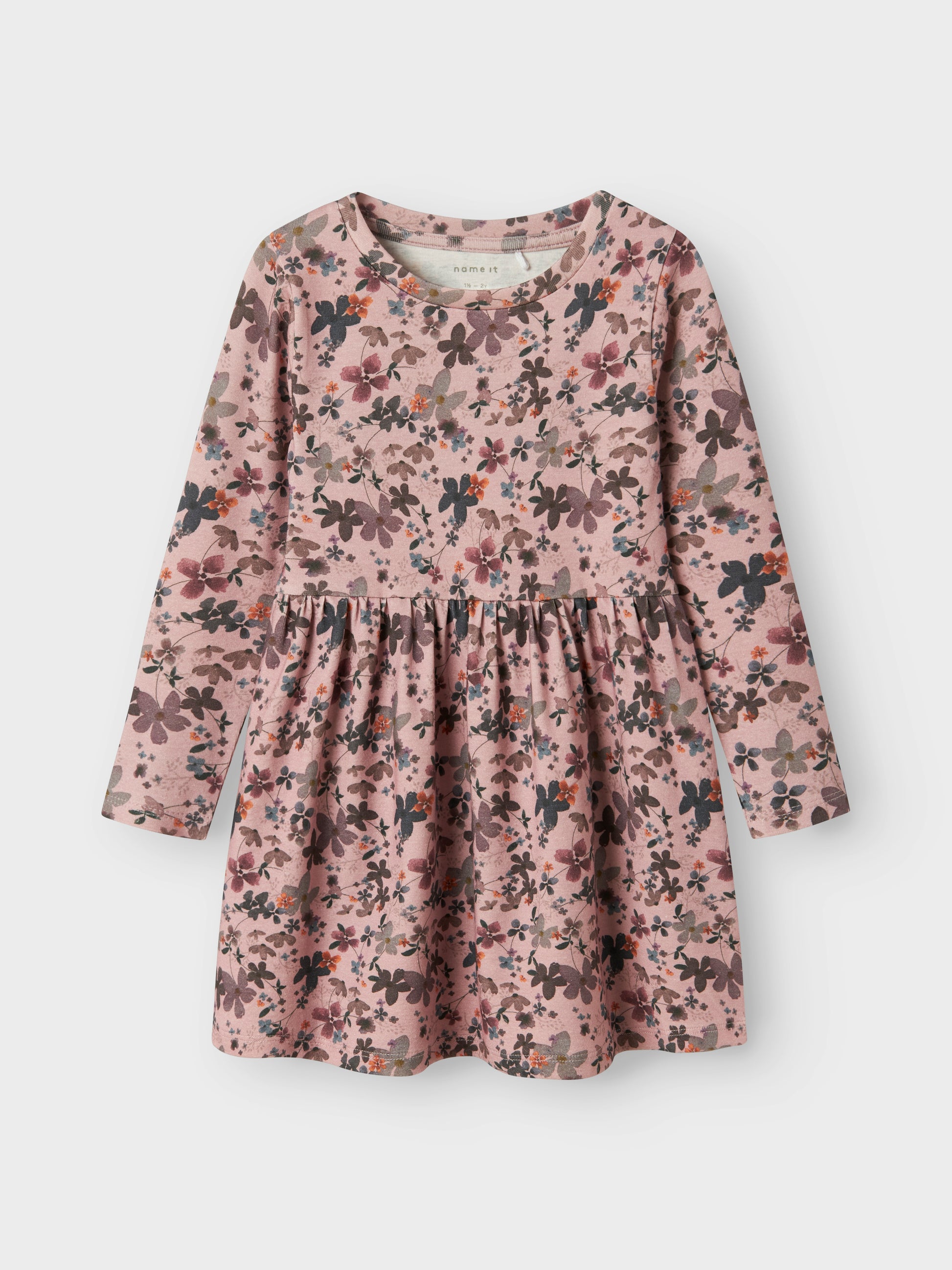 Altrosa Baumwolle-Lyocell Kleid mit Blumenmuster für Mädchen, Vorderansicht – Bärechind, Winterthur, Zürich Schweiz.