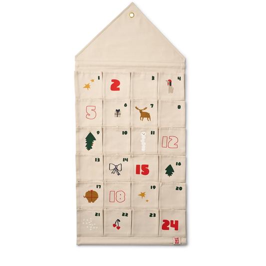 Liewood Babbo Adventskalender Sandy aus Bio-Baumwolle, frontal mit 24 Taschen