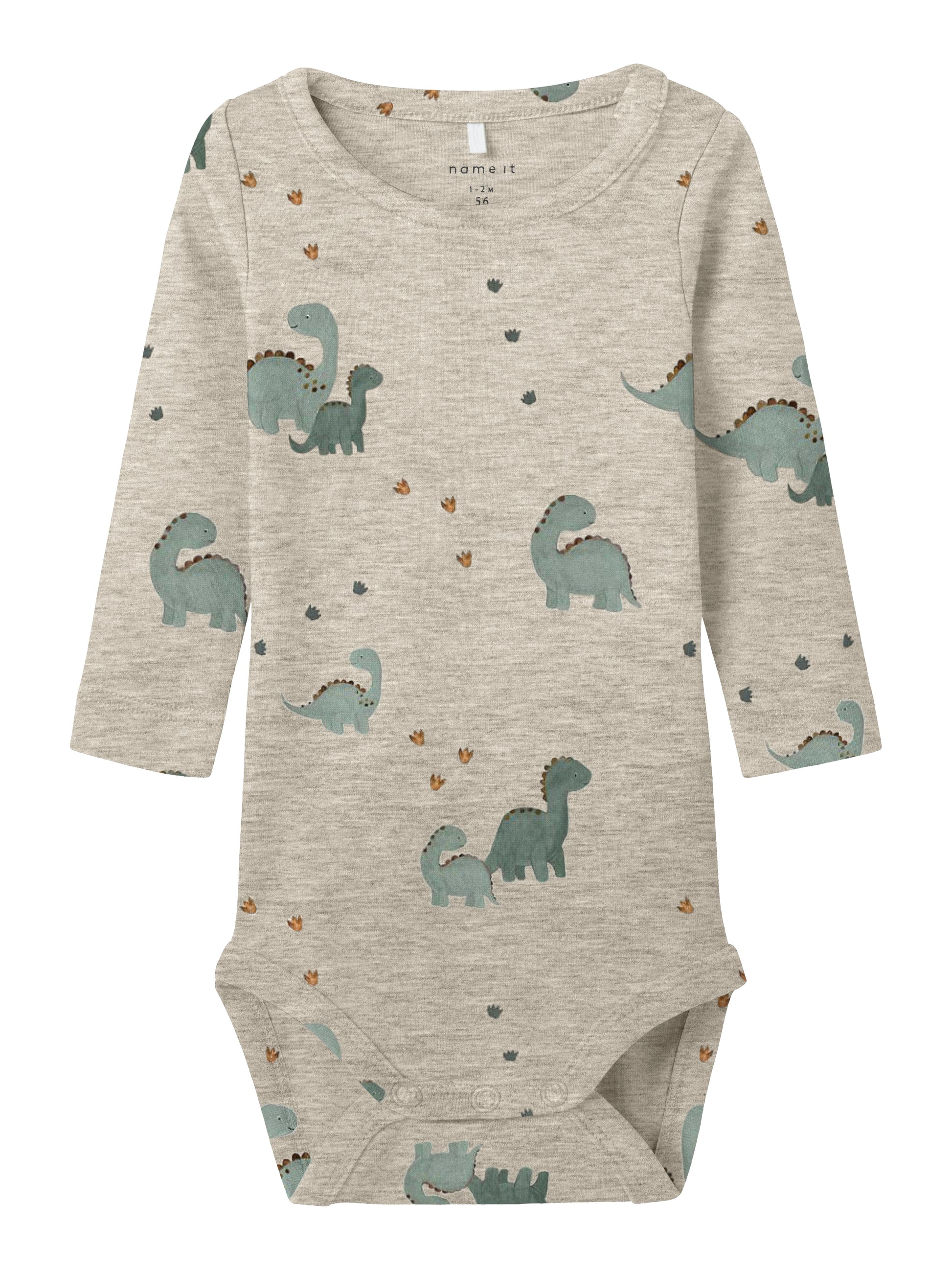 Beiger Baby-Body mit Dinosaurier-Print und langen Ärmeln, Bärechind, Winterthur, Zürich Schweiz