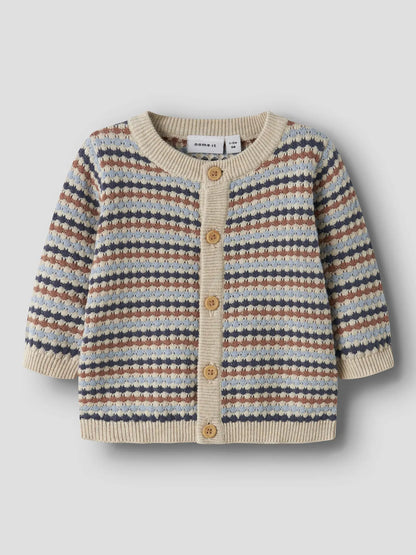 Gestreifte Baby Strickjacke aus Baumwolle mit Knöpfen, erhältlich bei Bärechind Winterthur Zürich Schweiz.
