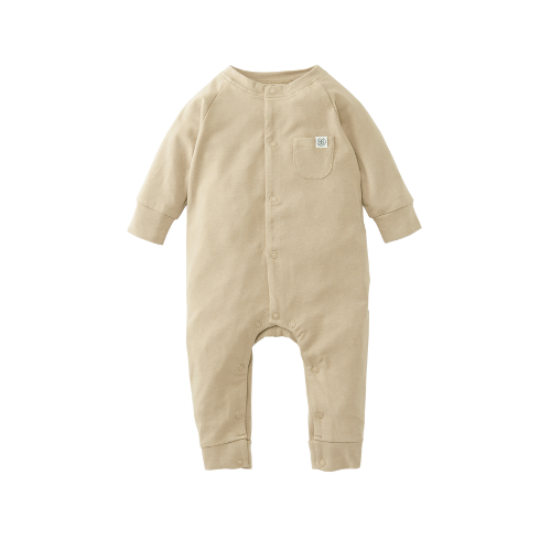 Baby Einteiler in Beige mit langen Ärmeln und Knopfleiste