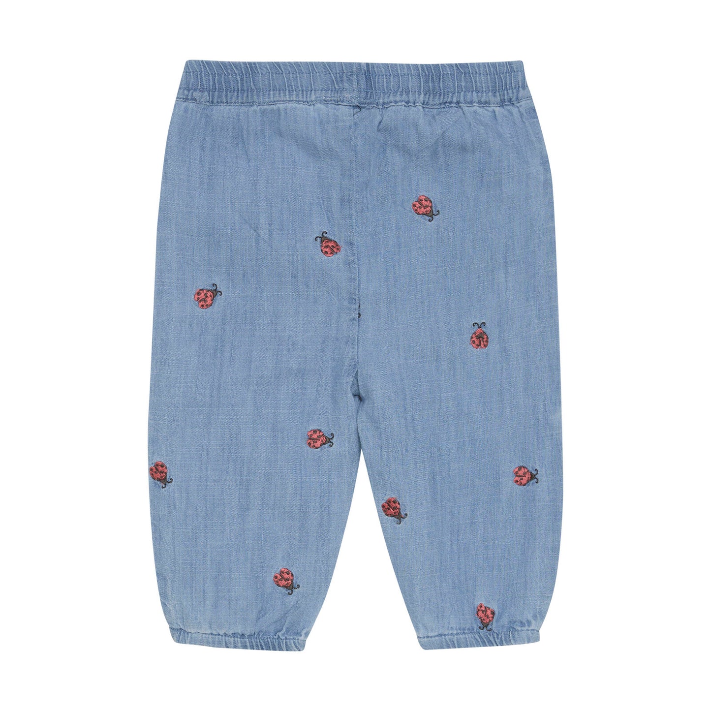 Rückansicht der Baby-Jeans mit elastischem Bund und lockerer Passform für maximalen Komfort
