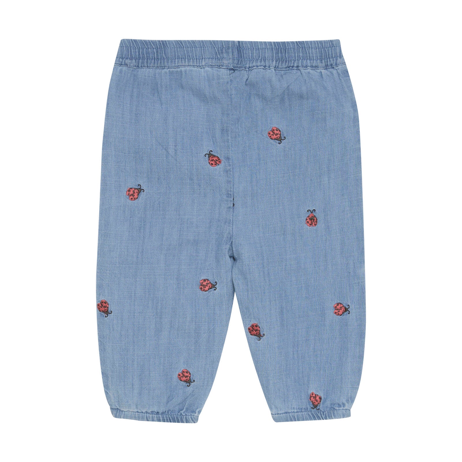 Rückansicht der Baby-Jeans mit elastischem Bund und lockerer Passform für maximalen Komfort