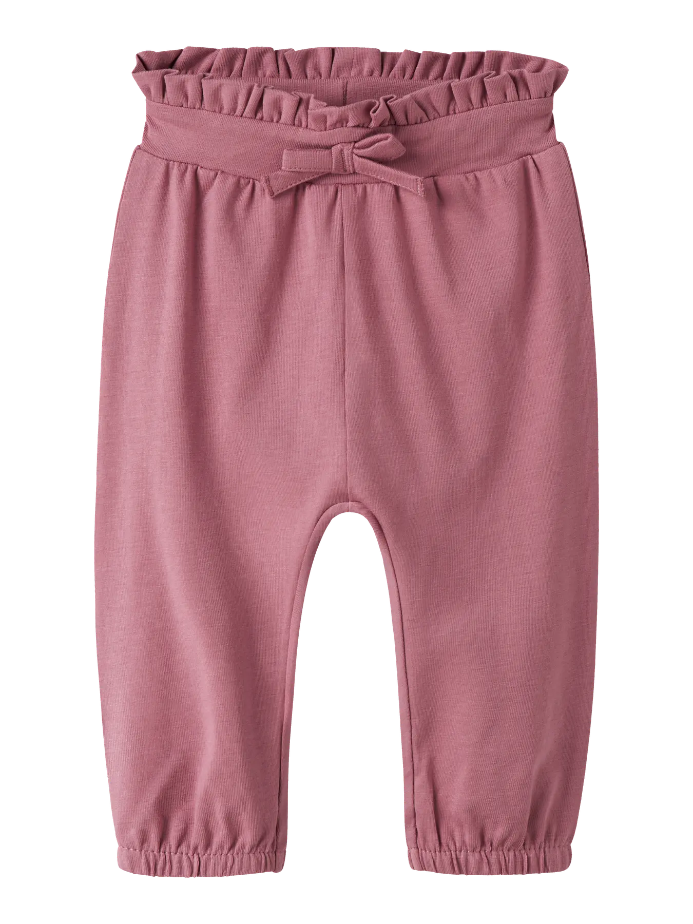 Altrosa Baby Jogginghose aus Baumwolle mit Rüschenbund und Schleife, erhältlich im Bärechind Kinderladen Winterthur Zürich Schweiz