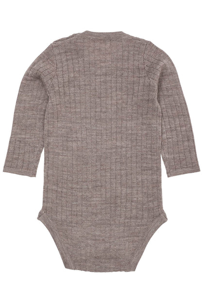 Rückansicht vom Baby Body aus Merinowolle, natural melange, Bärechind Winterthur Zürich Schweiz.