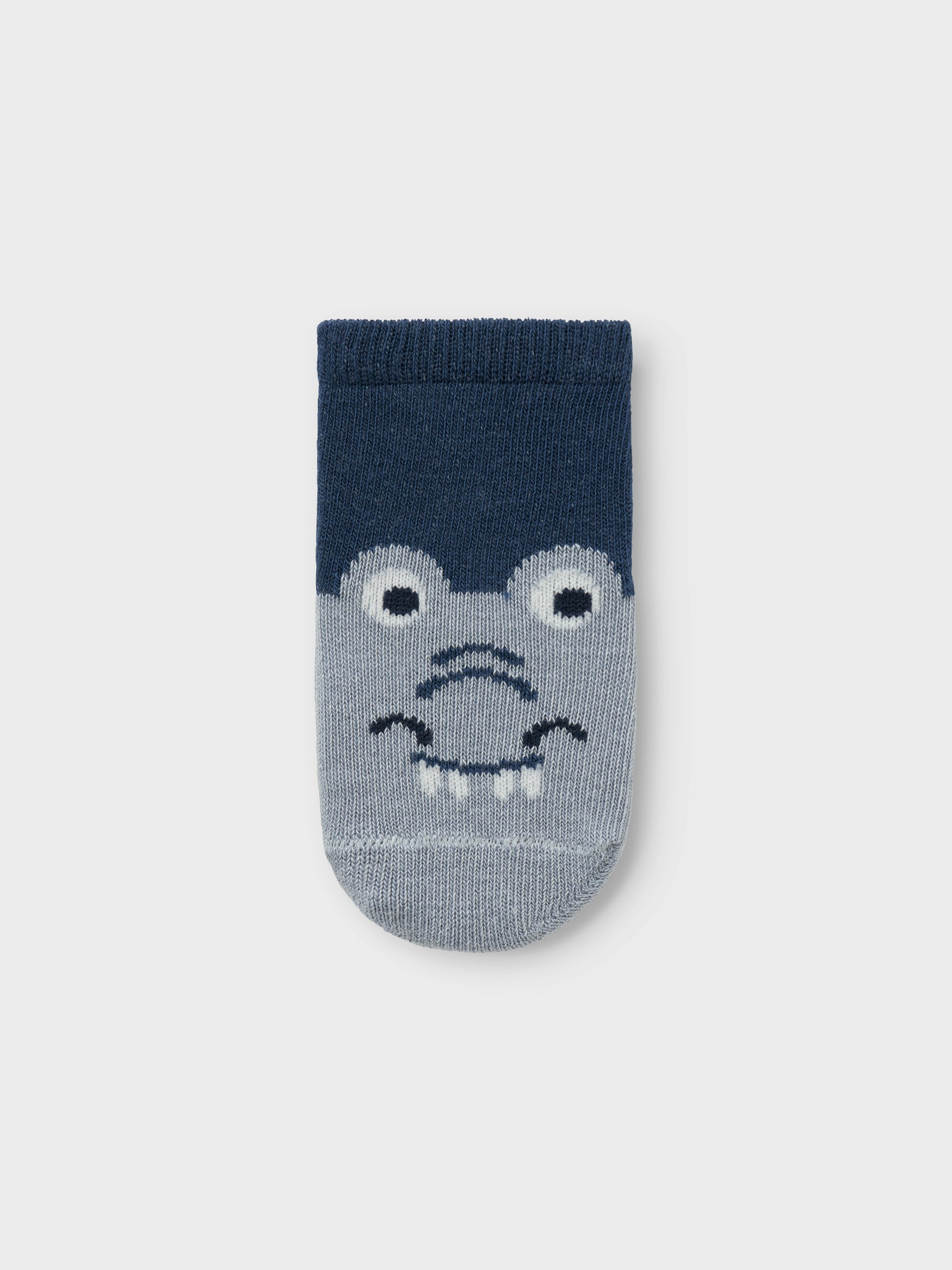 Vorderansicht Baby-Socken in Insignia Blue mit Tiermotiv, Bärechind, Winterthur, Zürich Schweiz