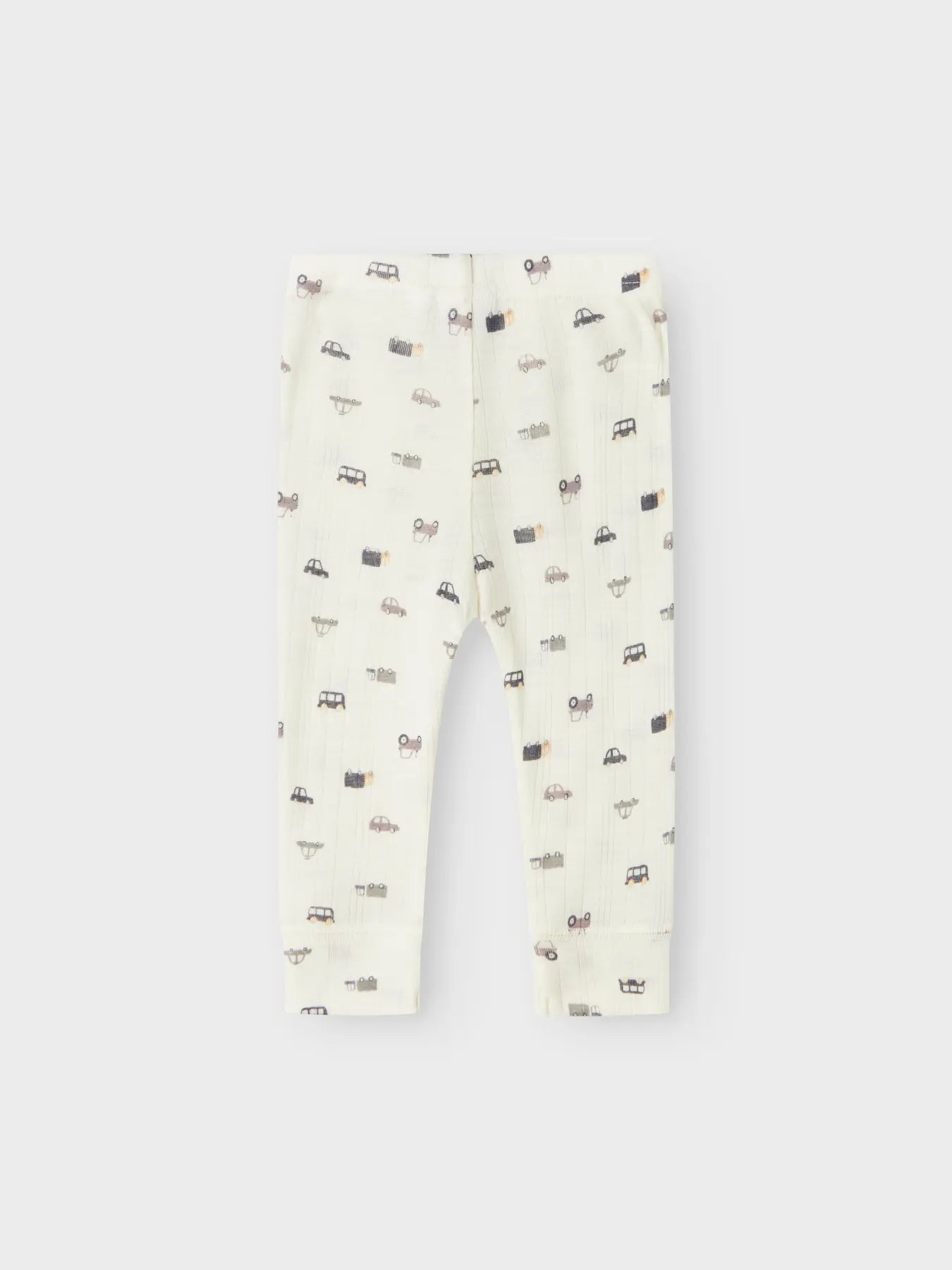 Rückansicht der naturweissen Wollleggings mit Auto-Muster – kaufen bei Bärechind in Winterthur, Zürich Schweiz.