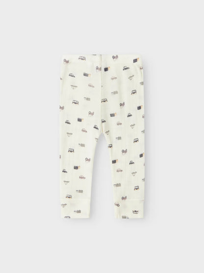 Rückansicht der naturweissen Wollleggings mit Auto-Muster – kaufen bei Bärechind in Winterthur, Zürich Schweiz.