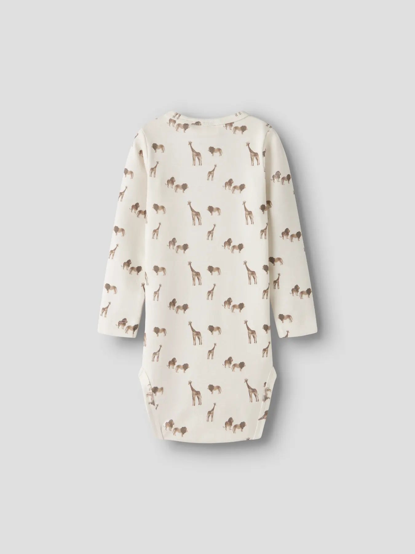 Langarm Babybody mit Giraffen- und Löwen-Print in Creme von Lil’ Atelier im Bärechind Winterthur Zürich Schweiz