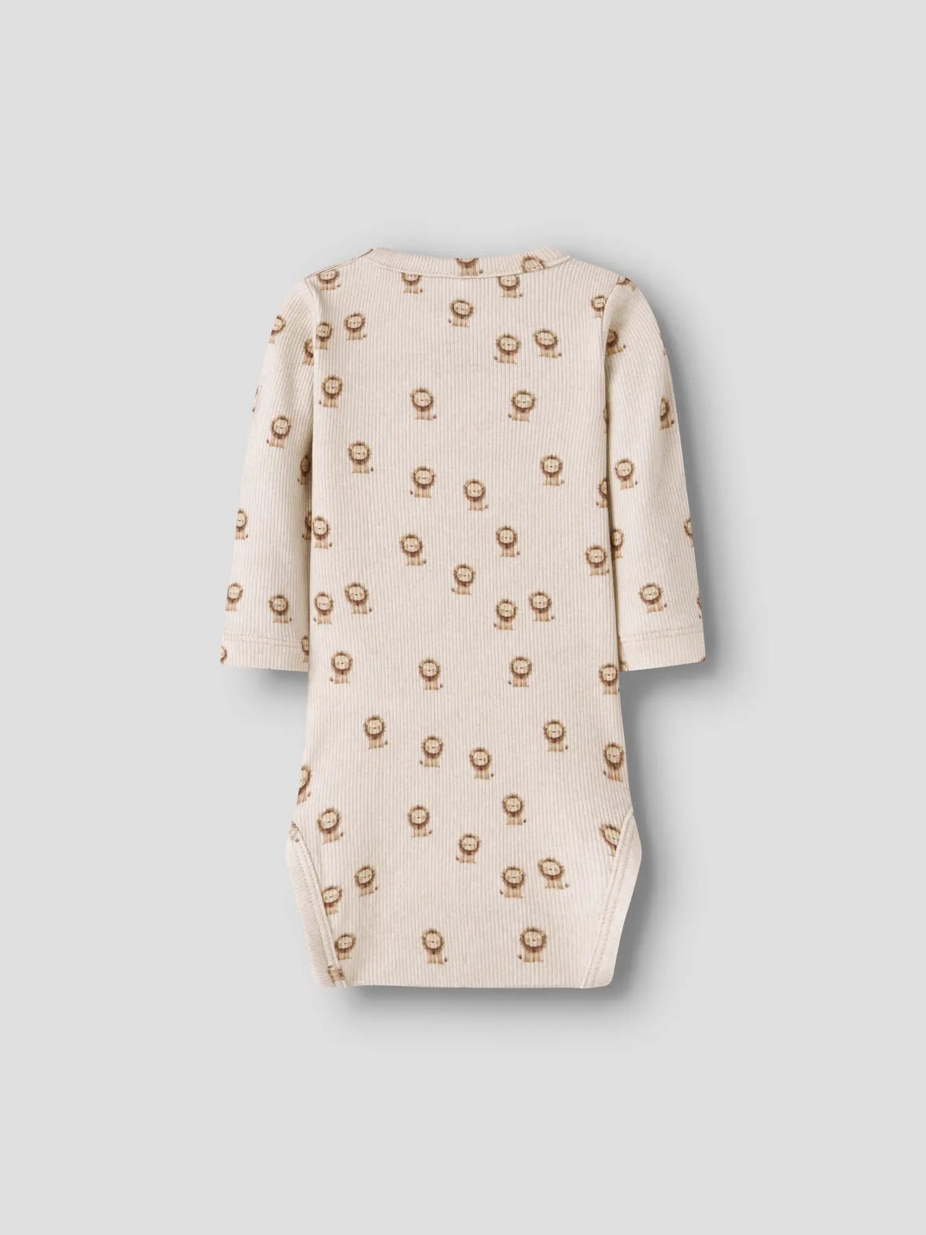 NAME IT Langarm Babybody mit Allover Löwenprint in Creme flachliegend, im Bärechind Winterthur Zürich Schweiz kaufen