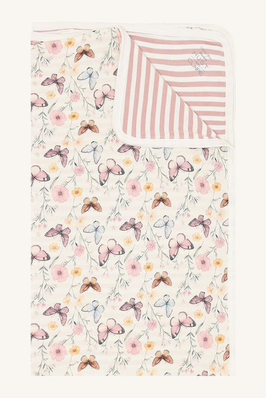 Babydecke aus Bambus Viskose mit Schmetterlingsmotiv und Streifen in Rosa im Bärechind Winterthur