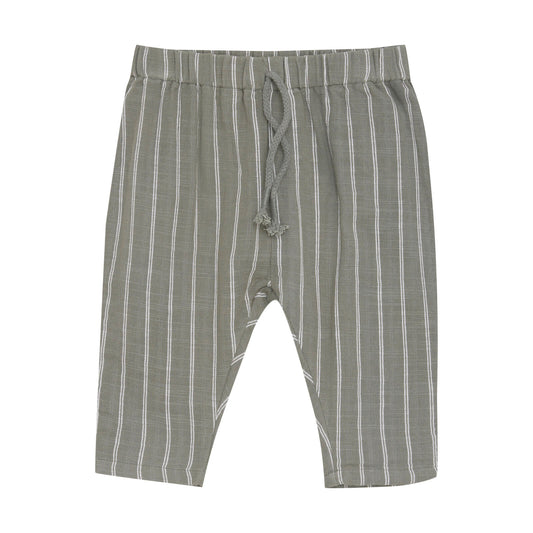 Gestreifte Babyhose in Grau von Minymo, bequemer Schnitt mit elastischem Bund, perfekt für Babys in Winterthur, Zürich, Schweiz