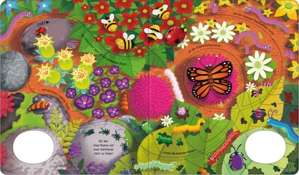 „Fühlbuch Marienkäfer Innenseite mit bunten Blumen und Fühlspuren für Kinder“