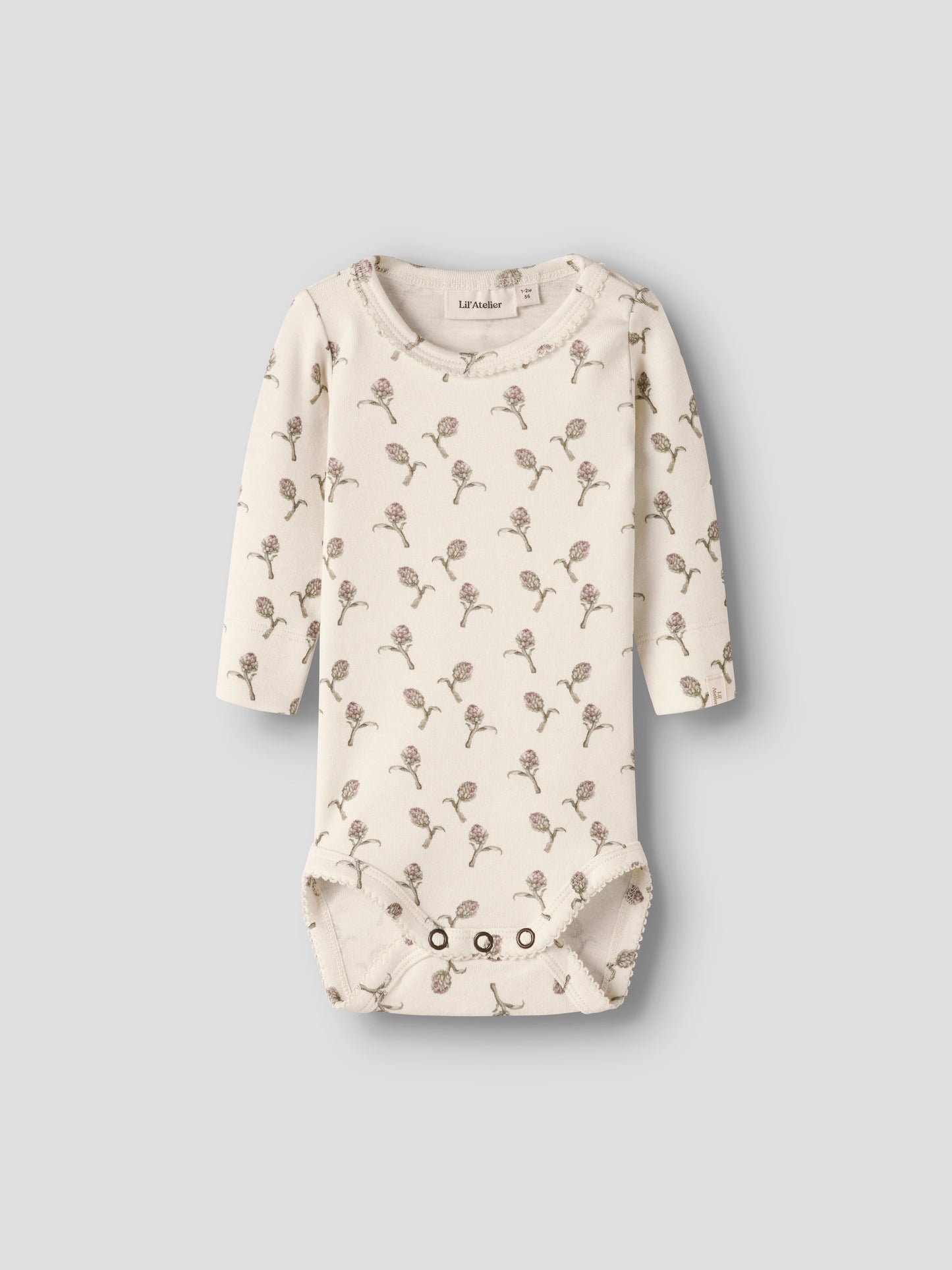 Langarmbody mit Blumenprint in Turtledove, Vorderansicht
