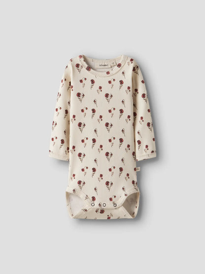 Body für Babys aus Bio-Baumwolle mit herbstlichem Blättermuster in Beige – Lil’ Atelier