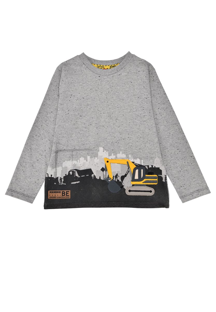 Bondi Baumwoll Langarmshirt in Grau mit Baustellenmotiv bei Bärechind Winterthur Zürich Schweiz