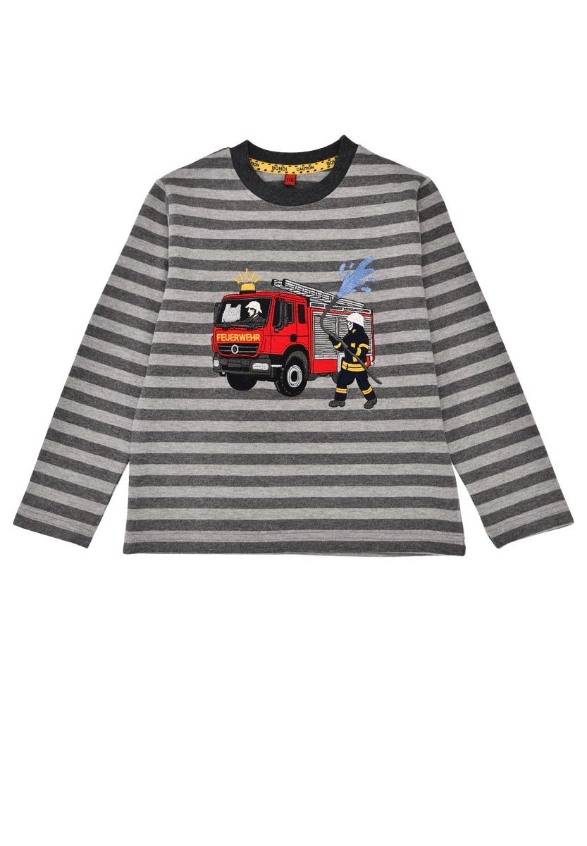 Gestreiftes Bondi Baumwoll Sweatshirt in Grau mit Feuerwehr Stickerei bei Bärechind Winterthur Zürich Schweiz