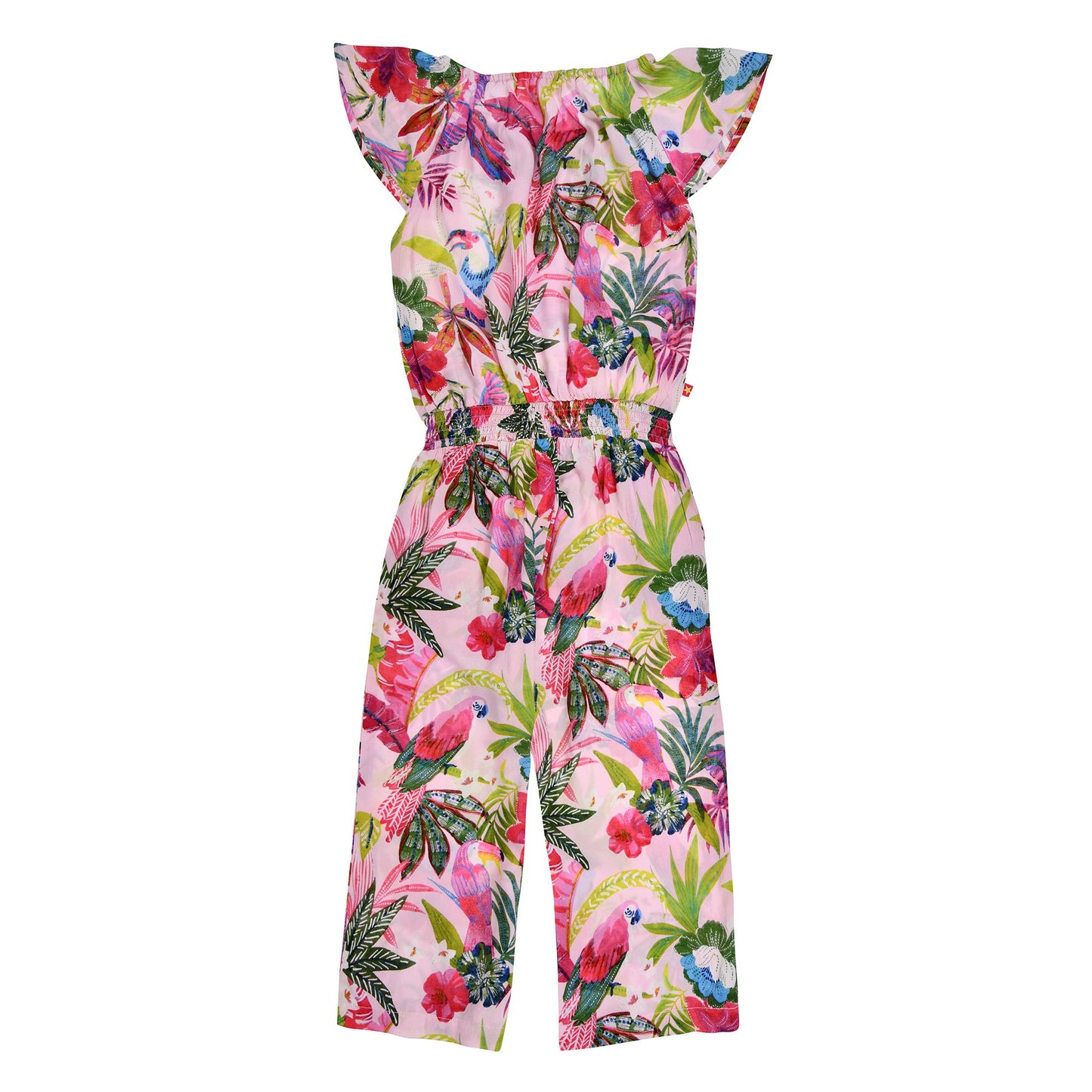 Rückseite des Jungle-Jumpsuits für Mädchen mit Culottelänge – Bondi Sommeroutfit bei Bärechind in Winterthur erhältlich