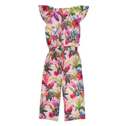 Rückseite des Jungle-Jumpsuits für Mädchen mit Culottelänge – Bondi Sommeroutfit bei Bärechind in Winterthur erhältlich