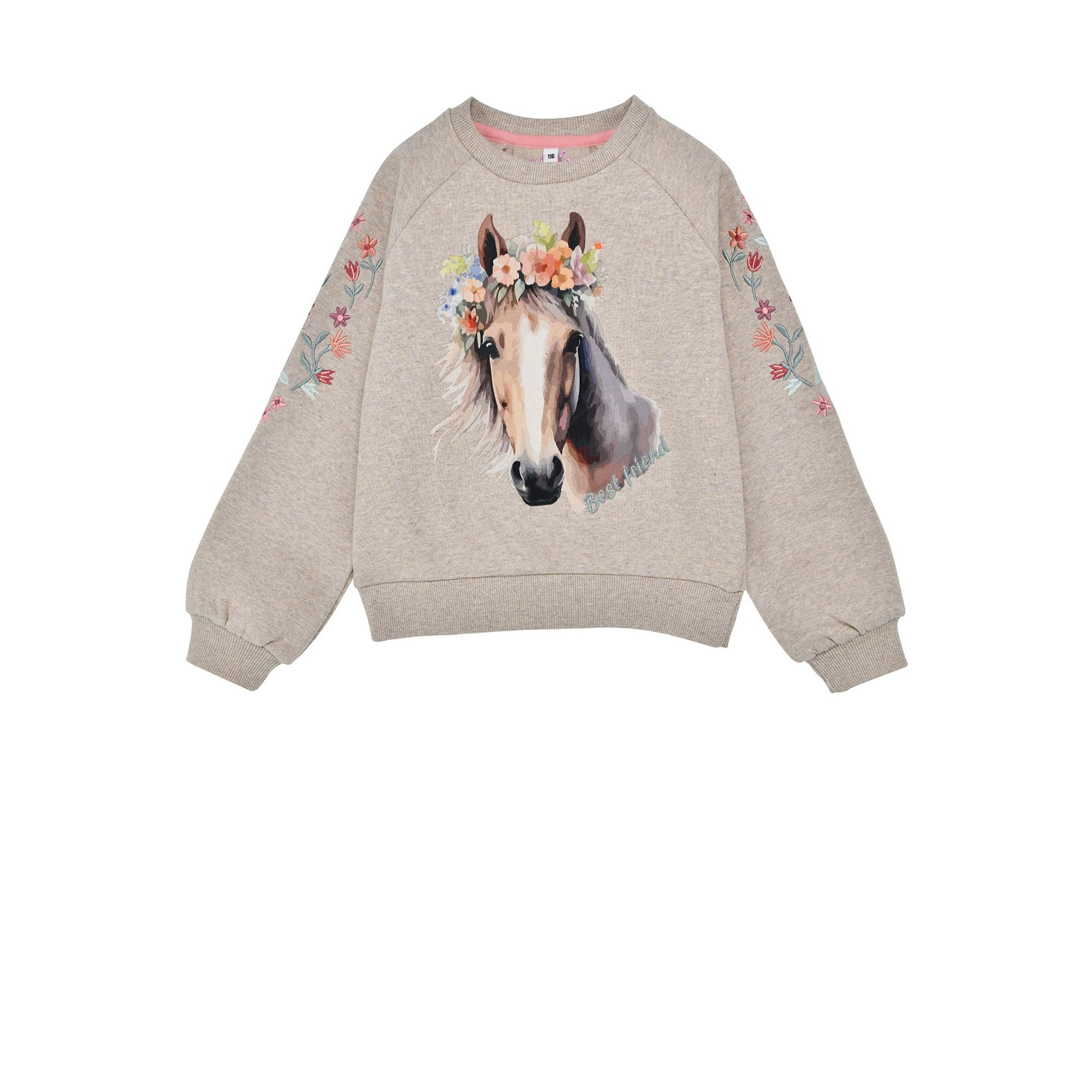 Bondi Kinder Sweatshirt mit Pferdemotiv und Stickerei – Vorderansicht, erhältlich im Bärechind Winterthur Schweiz