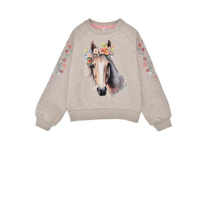 Bondi Kinder Sweatshirt mit Pferdemotiv und Stickerei – Vorderansicht, erhältlich im Bärechind Winterthur Schweiz