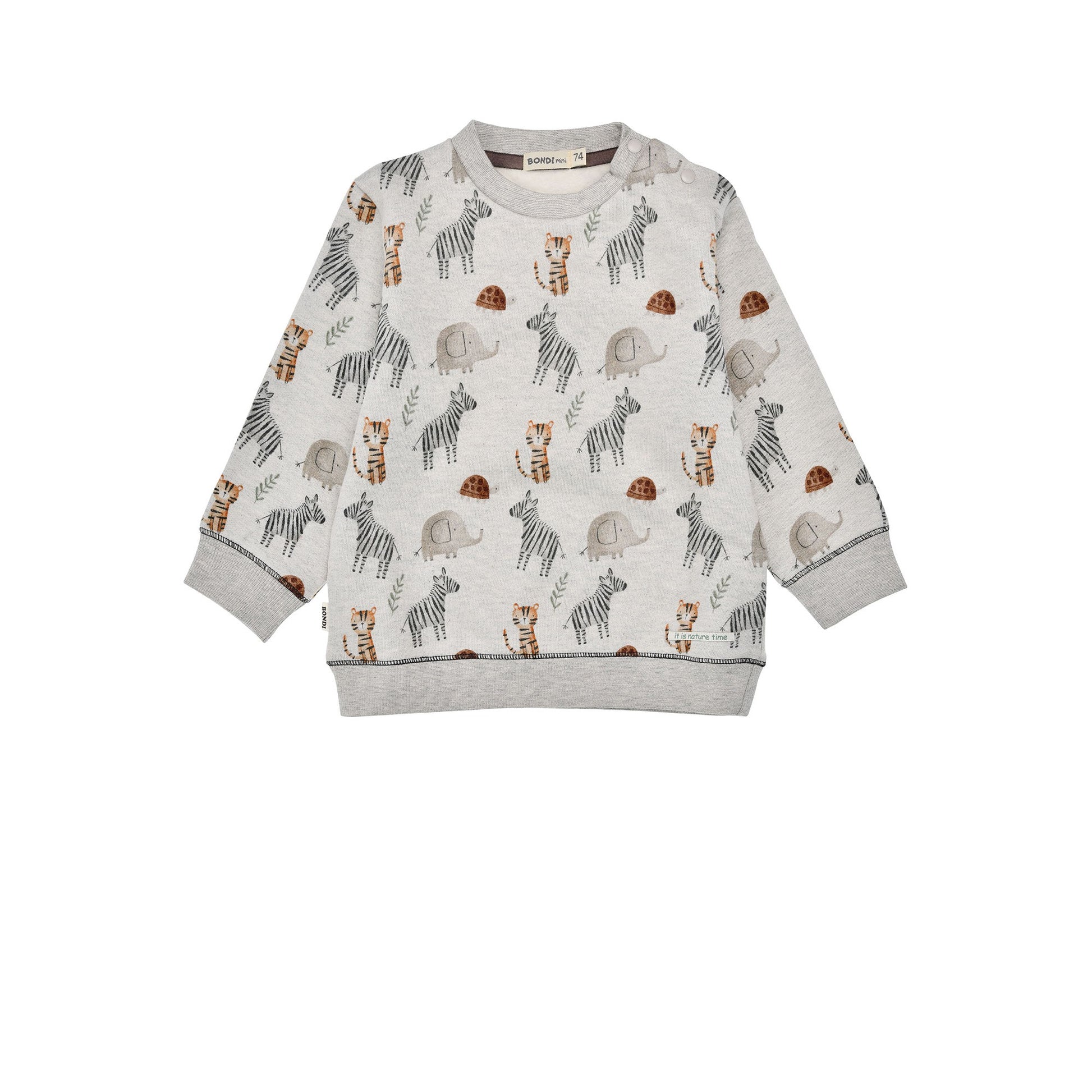 Bondi Kinder Sweatshirt Safariallover mit Safari-Alloverprint – Vorderansicht, erhältlich im Bärechind Winterthur Schweiz
