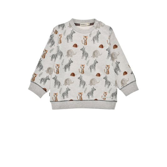 Bondi Kinder Sweatshirt Safariallover mit Safari-Alloverprint – Vorderansicht, erhältlich im Bärechind Winterthur Schweiz